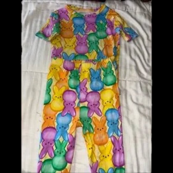 NWOT PAJAMA SET!!! bunny rabbit cotton kids pajama set unisex intl size 5-7 🎉🥳 - Picture 4 of 9